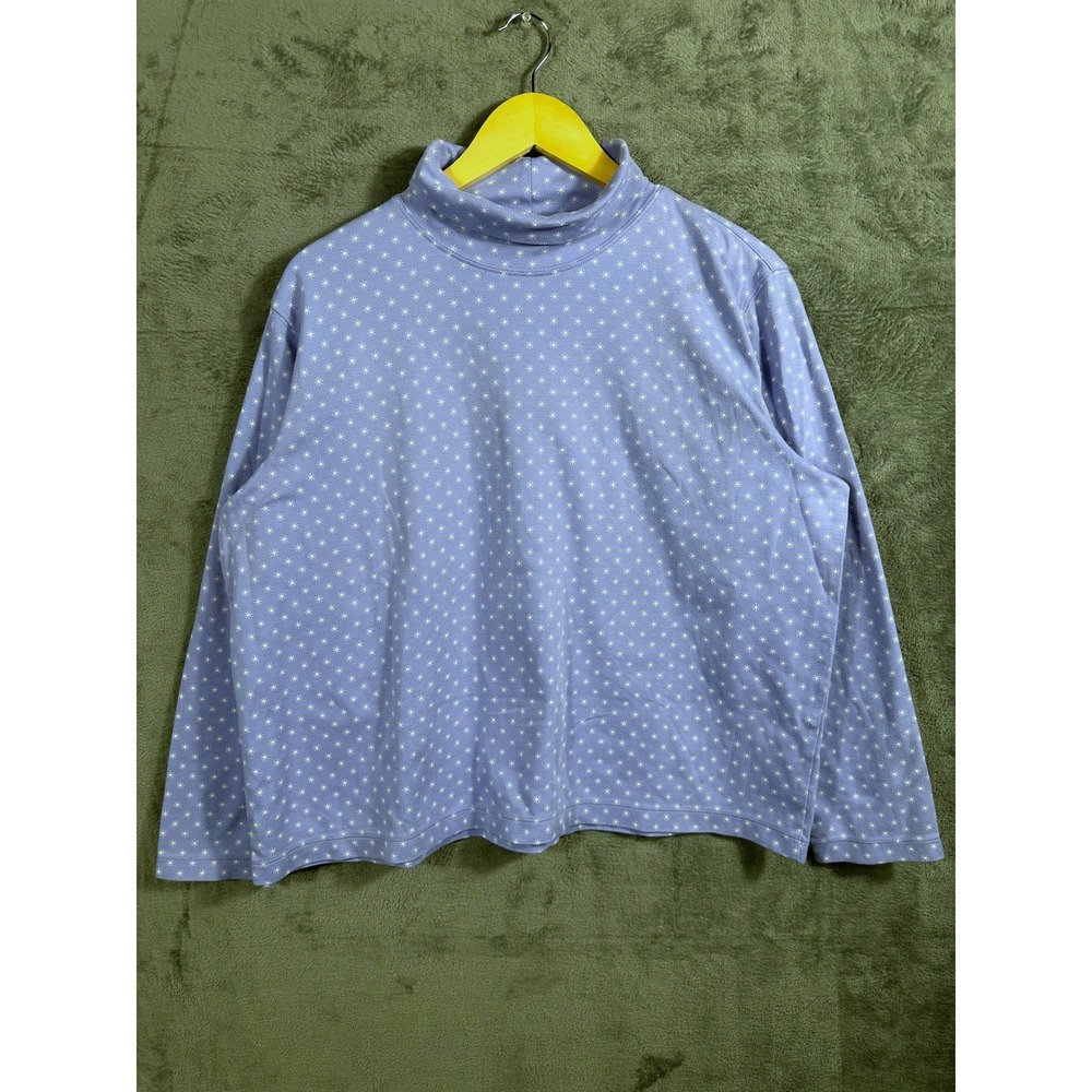 Lands End Womens XL 18-20 Mock Neck Top Periwinkle Blue Starburst Snowflake